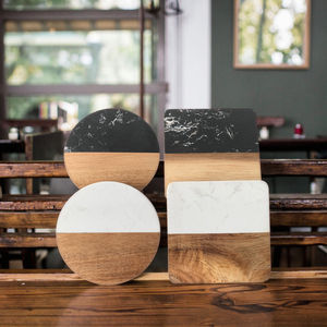 ที่รองแก้วฉนวนกันความร้อนหินอ่อนสไตล์สแกนดิเนเวียนที่ทันสมัยแผ่นไม้อะคาเซียแผ่นรองแก้วและโต๊ะน้ำชาบรรจุในกล่อง - Product Image 1