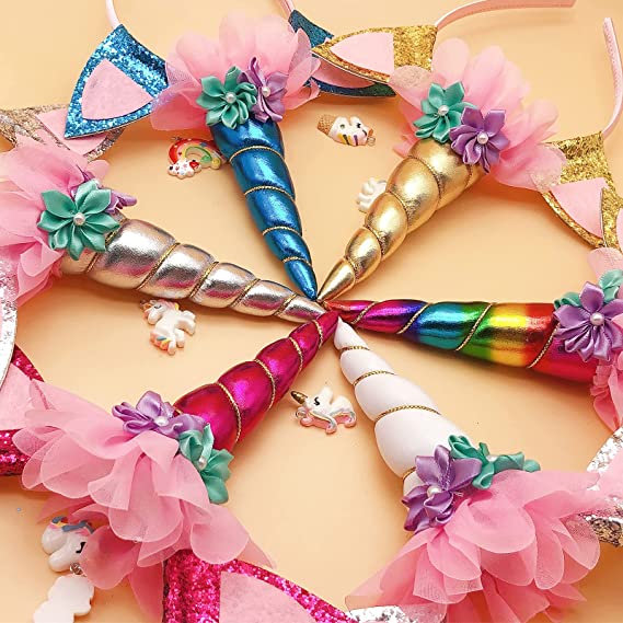 Nicro Сверкающие Цветы, кошачьи уши, золотой гудок, головной убор, идеальная Радуга, единорог, повязка на голову, день рождения, маскарадный декор для косплея