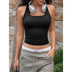 Womens Square Neck Sleeveless Tank Top Built In <b>Bra</b> Racerback Fitted Crop Top For Fitness Yoga Sweat Wicking Quick Dry - Product Image 5