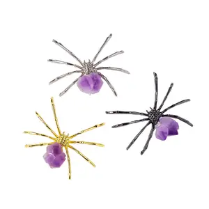 Grosir penyembuhan kristal Amethyst gigi bunga Carfts ukiran laba-laba untuk dekorasi