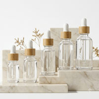 Botol Penetes Kaca Transparan dengan Kerah Bambu untuk Produk Kecantikan Bersih dan Perawatan Kulit Alami