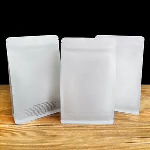 Pochette à fond plat blanc métallisé mat avec Valve, sacs en plastique pour collation, épices, thé, pochette à fermeture éclair, emballage alimentaire, fermeture éclair
