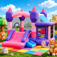 Château gonflable GOLDEN ART en tissu Oxford couleur macaron avec double toboggan et piscine à balles, aire de jeux extérieure pour enfants