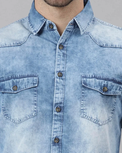 2022 ขายดีที่สุดการออกแบบใหม่ 2 กระเป๋าล้างสีฟ้าDENIMแขนยาวเสื้อใหม่ผู้ชายDenimแขนยาวล้างเสื้อ - Product Image 6