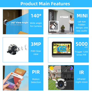 Timbre Inalámbrico con Cámara Espía Oculta para Puerta, 5000mAh, 3MP, QHD, Tuya, WiFi 2.4Ghz, Visión Nocturna IR, con Pantalla LCD de 4.3 Pulgadas - Product Image 2