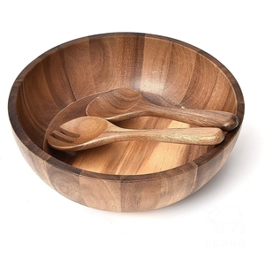 Ensemble de bols à salade en bois de qualité alimentaire, écologiques et personnalisés, grands bols de service en bambou pour le camping, les mariages - Product Image 1