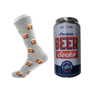 个性化定制男士棉促销包装空高圆罐啤酒袜