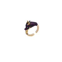 Nouvelle bague en or cristal chinois conçue sur mesure bague de paire de dragon ouverte plaquée or 3D