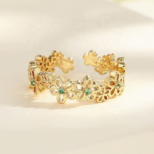 Bague Fleur Creuse Bohème Florale Symphonie de Couleurs en Laiton Plaqué Or 18 carats avec Zircon Cubique AAA, Bijoux pour Femme - Product Image 5