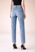 Celana Jeans Wanita SHENGFU Custom OEM/ODM Pinggang Tinggi Model Lurus Vintage Washed Panjang Mata Kaki Kasual Modis Warna Biru