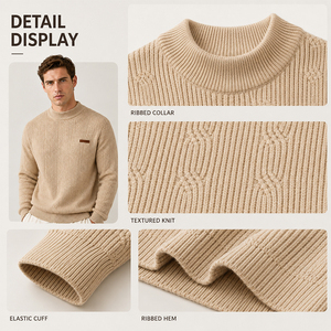 Pull en maille jacquard épaisse en laine Lyocell pour homme, automne-hiver, avec logo personnalisé, haut de gamme, chaud et épais - Product Image 3