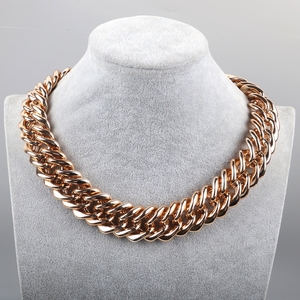 Nouveau Collier Épais Populaire Style Punk pour Homme, Chaîne Cubaine Or <span class=keywords><strong>Rose</strong></span> Découpée Géométrique en Acrylique, Plaqué Or - Product Image 1