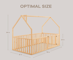 Cama Montessori de suelo con puerta para niños, tamaño individual, 100% madera de pino, con cerramiento de seguridad para niños mayores de 5 años - Product Image 4
