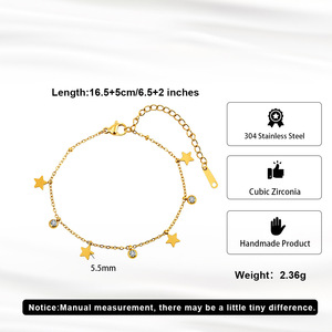 Trendy summer beach 18K PVD <b>Gold</b> Plating stainless steel Jewelry Star womens <b>Anklet</b> Inlaid with zircon for Girls - Product Image 4
