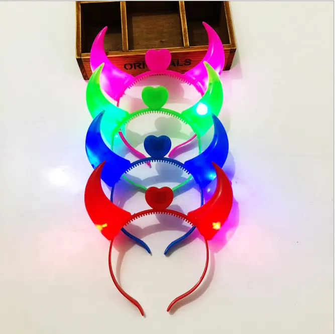 Erwachsene Kinder Kinder Dämon Red Ox Horn Haar Reifen Stoff gewickelt elastisches Stirnband mit LED für Weihnachts feier Kostüm Cosplay
