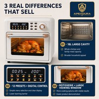 Oven Penggorengan Udara Kapasitas Besar 18L, Rotisserie Digital, 12 Preset, Timer 120 Menit, Bersertifikasi CE CB, Pabrik OEM