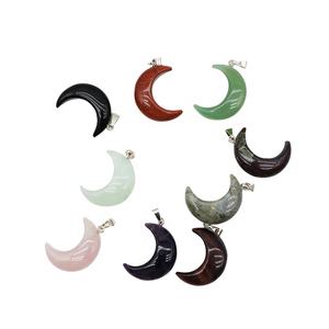 Liontin Batu Permata Chakra Reiki Bentuk Bulan Sabit untuk Pembuatan Perhiasan Kalung Anak-Anak - Product Image 1