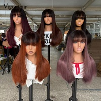 Pelucas de Cabello Humano Virgen al por Mayor, Peluca Bob en Capas con Frente de Encaje, 300% de Densidad, 20 Pulgadas, Encaje 13x4, Cabello Humano Natural SDD con Flequillo