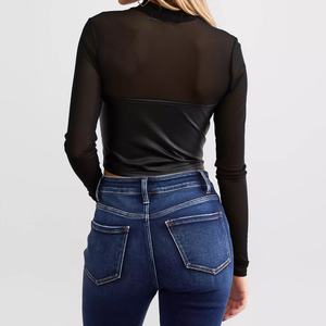 Top Corset de Cuero Sintético PU 2025 para Mujer, Sexy, Manga Larga, con Malla y Parches, Efecto Adelgazante - Product Image 4