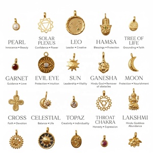 Zodiaque, céleste et spirituel |   Charmes en acier inoxydable plaqué or 18K PVD |   Étoile, Lune, Soleil, Hamsa et Pendentifs pour le bricolage - Product Image 4