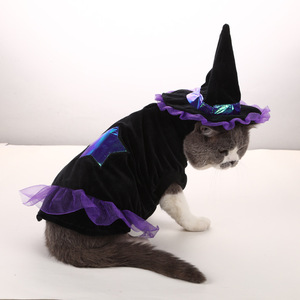 Costume de sorcière d'Halloween pour chats et chiens, noir et violet, taille SML, tenue de transformation pour animaux de compagnie, vêtements de fête d'Halloween - Product Image 1