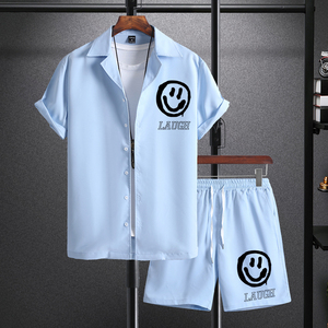 2025 nueva camisa de playa informal de manga corta con estampado Hawaiano para hombres ropa de playa americana tejida de tela de popelina para verano - Product Image 1
