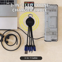Kabel Charger HP LED 3-in-1 yang Dapat Disesuaikan dengan Logo, Pengait & Gantungan Kunci