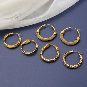 Best-Selling Chinese-Style Stainless Steel <b>Circle</b> Braided Ear <b>Ring</b> New Trendy Web-Patterned Semi-Net Wrapped Ear Hoop Jewelry - Product Image 1