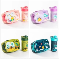 Ensemble boîte à lunch et gourde isotherme grande capacité motif dessin animé, portable, double couche, hermétique, 1,8L/1,3L + gourde 500ml