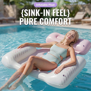 Promotion estivale : Transat gonflable pliable avec dossier, flotteur aquatique pour adultes, lit flottant rayé - Product Image 2
