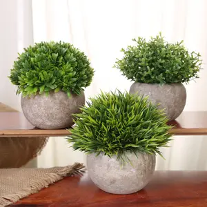Faux Plastic Gras Groene Kunstmatige Planten 3 Pcs Kleine Ingemaakte Sets Succulenten Pot Nep Planten Voor Home Office Decor