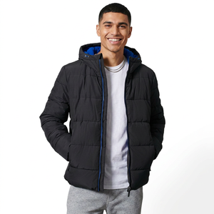 Veste matelassée à bulles pour hommes, matelassée, surdimensionnée, avec col montant en laine, veste d'hiver zippée - Product Image 1