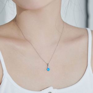 Dylam Hypoallergenic Non Tarnish S925 Silver Women Fine Jewelry 5A Cubic Zirconia Diamond Synthetic <b>Opal</b> <b>Pendant</b> Necklace - Product Image 3