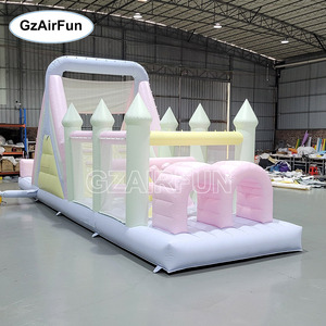 Parcours d'obstacles gonflable <span class=keywords><strong>de</strong></span> qualité commerciale couleur macaron avec toboggan, château gonflable en PVC pour enfants pour mariages, anniversaires et événements - Product Image 4