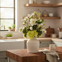 Buket Bunga Buatan Campuran Hydrangea Hijau Lime dan Mawar Putih, Bunga Palsu dengan Sentuhan Nyata untuk Dekorasi Meja Pernikahan.