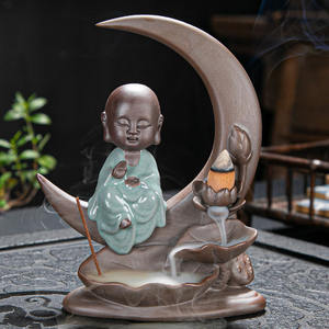 Ywbeyond เตาเผากำยานของตกแต่งบ้าน,ที่เผาธูปรูปพระภิกษุสงฆ์ตัวน้อยที่จุดกำยานน้ำตกควันดอกบัวที่เสียบธูปเซรามิก - Product Image 6