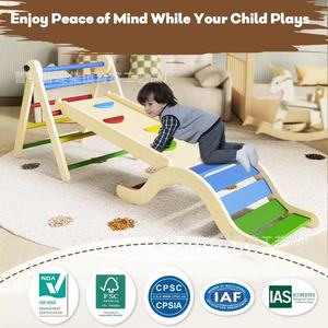 Estructura de escalada interior de madera Qingxin, juego de tobogán arcoíris para niños de 3 a 6 años, juguete de gimnasio de madera maciza - Product Image 3