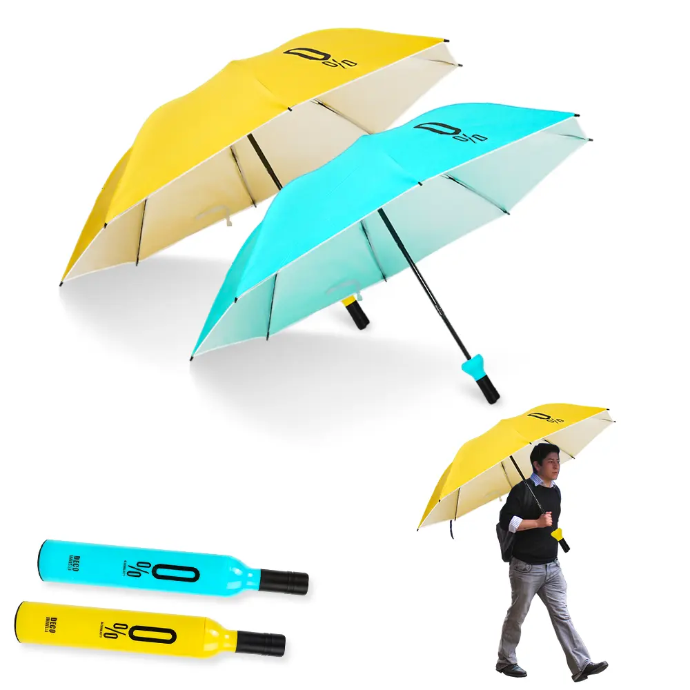 Stampa personale pubblicizzare regalo d'affari promozione viaggio piovoso 3 ombrello pieghevole Logo personalizzato pieghevole bottiglia di vino ombrelli