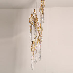 Lámpara de araña creativa de Arte de diseño Villa vestíbulo escalera grande latón cristal vintage techo luces colgantes - Product Image 6