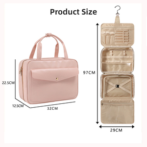 Trousse de Toilette Suspendue en Cuir PU Premium pour Femme, Design Enveloppe, Organisateur de Voyage pour Cosmétiques avec Crochet, Grande Capacité, Étui <span class=keywords><strong>Rose</strong></span> - Product Image 3