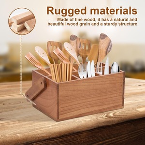Support en bois multifonctionnel, organiseur, porte-couverts en bois d'acacia, porte-ustensiles en bois d'acacia avec poignée - Product Image 1