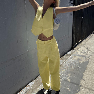 Donne Casual personalizzabili indossano gilet Top e pantaloni 2 pezzi di <span class=keywords><strong>cotone</strong></span> <span class=keywords><strong>vestiti</strong></span> <span class=keywords><strong>estivi</strong></span> set da <span class=keywords><strong>donna</strong></span> - Product Image 3