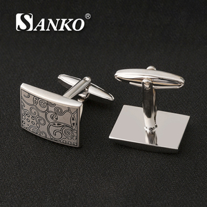 Mancuernillas para Camisa de Hombre <span class=keywords><strong>SANKO</strong></span>, Diseño Clásico Francés, Hebilla de Latón, Cuadrícula de Ajedrez, Bañadas en Oro - Product Image 1