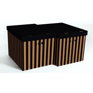 SET DI 2 SCATOLE DECORATIVE CON STRISCHE NERE IN CARTONE ONDOLOTO 42X32X32CM - Product Image 1