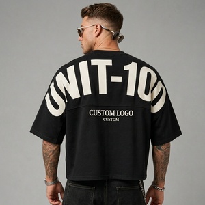 Camiseta de algodón para hombre, talla de EE. UU., con logo personalizado en la espalda, de gran tamaño, peso pesado, bajo precio, alta calidad, estilo streetwear, corte holgado y corto. - Product Image 4