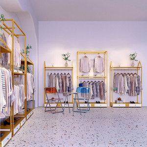 Soporte de exhibición de Ropa de Oro <span class=keywords><strong>real</strong></span>, estante colgante de Metal, tienda de ropa, escaparate, muebles de exhibición de ventana - Product Image 3