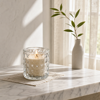 Vase à bougie décoratif en verre transparent avec motif en relief pour la décoration de table, les mariages et les applications hôtelières