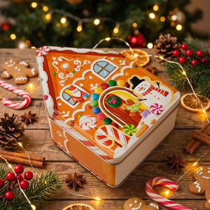 Boîte de rangement pour biscuits et bonbons en métal sur le thème de la petite maison de Noël, du <span class=keywords><strong>pain</strong></span> <span class=keywords><strong>d</strong></span>'épices et du bonhomme de neige, boîte de <span class=keywords><strong>d</strong></span>écoration de cadeau festif - Product Image 6