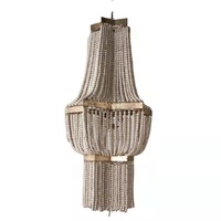 Lustre en perles de bois de bohème Rural, lampe d'escalier de villa, lampe suspendue en or antique