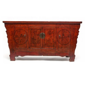 خزانة حائط كلاسيكية معاد تدويرها من خشب الصنوبر منحوتة يدويًا عتيقة بتصميم خزانة حائط عالية لامعة - Product Image 5